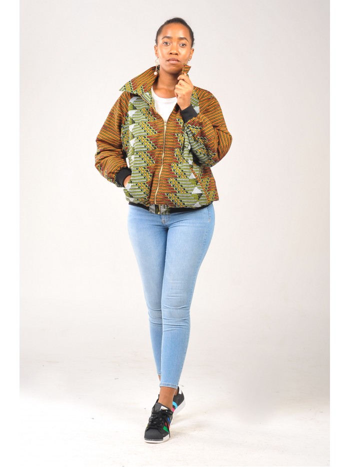 Green Bricks Collar Afriprint Bomber
