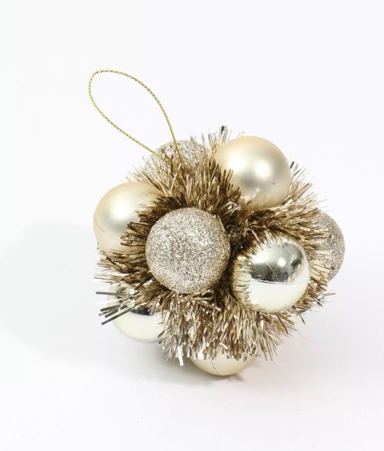 Tinsel Pom Pom Bauble, 8cm