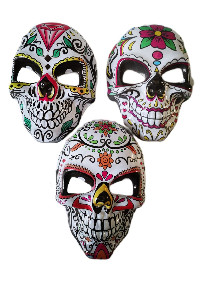 Sugar Skull Halloween Dress Up Masks - 3 Pack Assorted