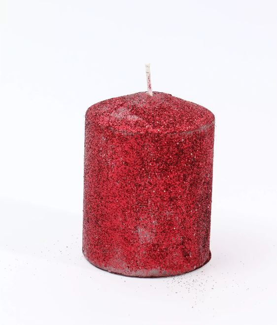 Glitter Pillar Candle, 8cm