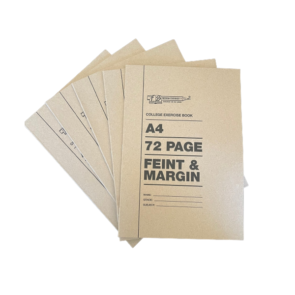 A4 Soft Cover Exercise Book 72-Page - Feint & Margin (Pack of 5)