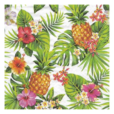 3ply Luncheon Pineapples & Palm Leaves White 20s