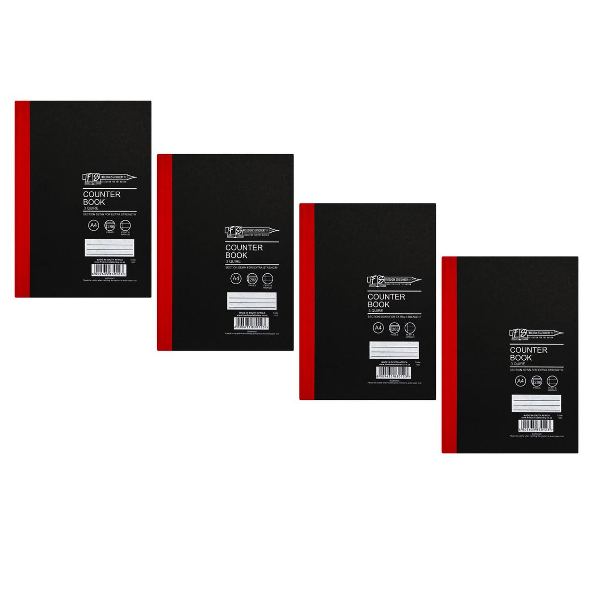 Hard Cover A4 Counter Book 288 Pages 3 Quire - Pack of 4