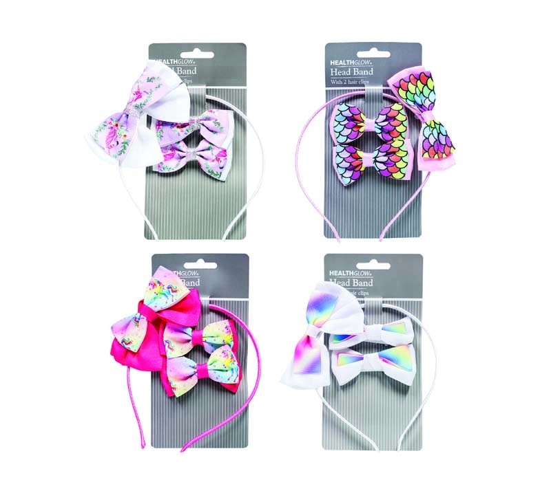 Unicorn Design Alice Band Bows 3 Piece
