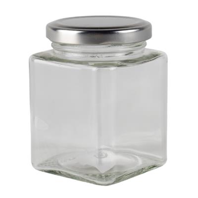 Aqua Square Glass Jar Silver Lid 200ml