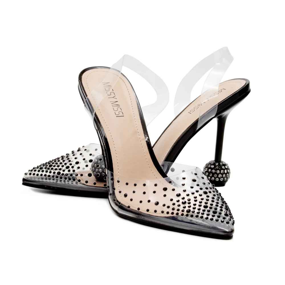 Glitter crystal PVC Lace-Up Heel.