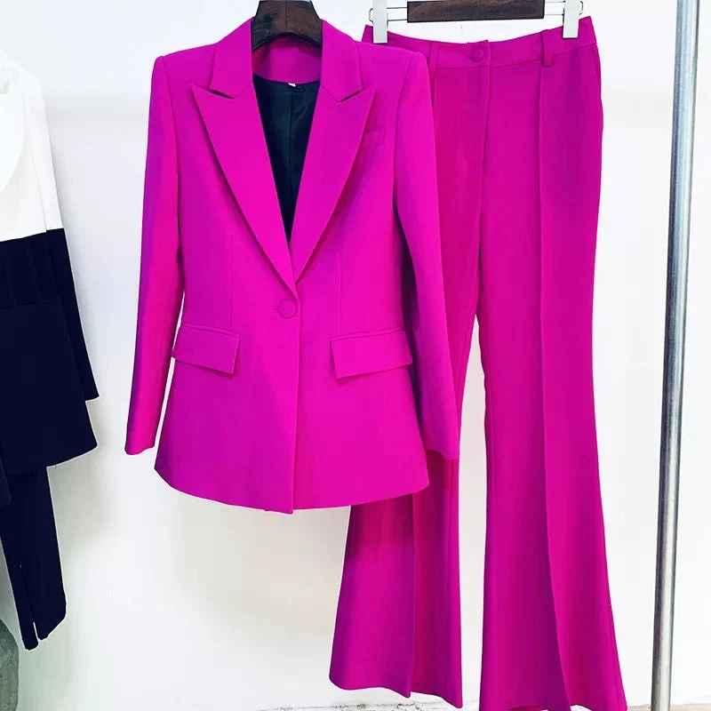 Business Single Buttons Flared Pants & Blazer Formal Suit