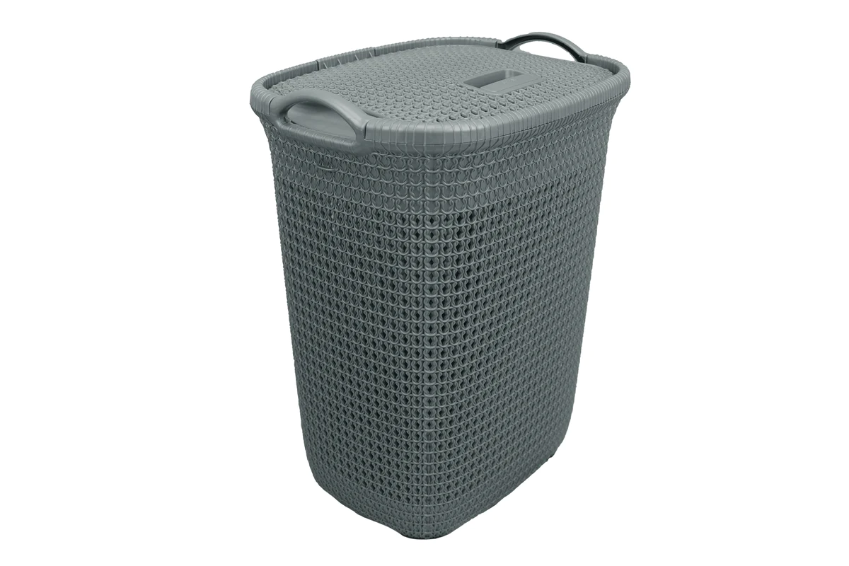 Mesh Weave Replica PVC Laundry Basket with Hinge Lid
