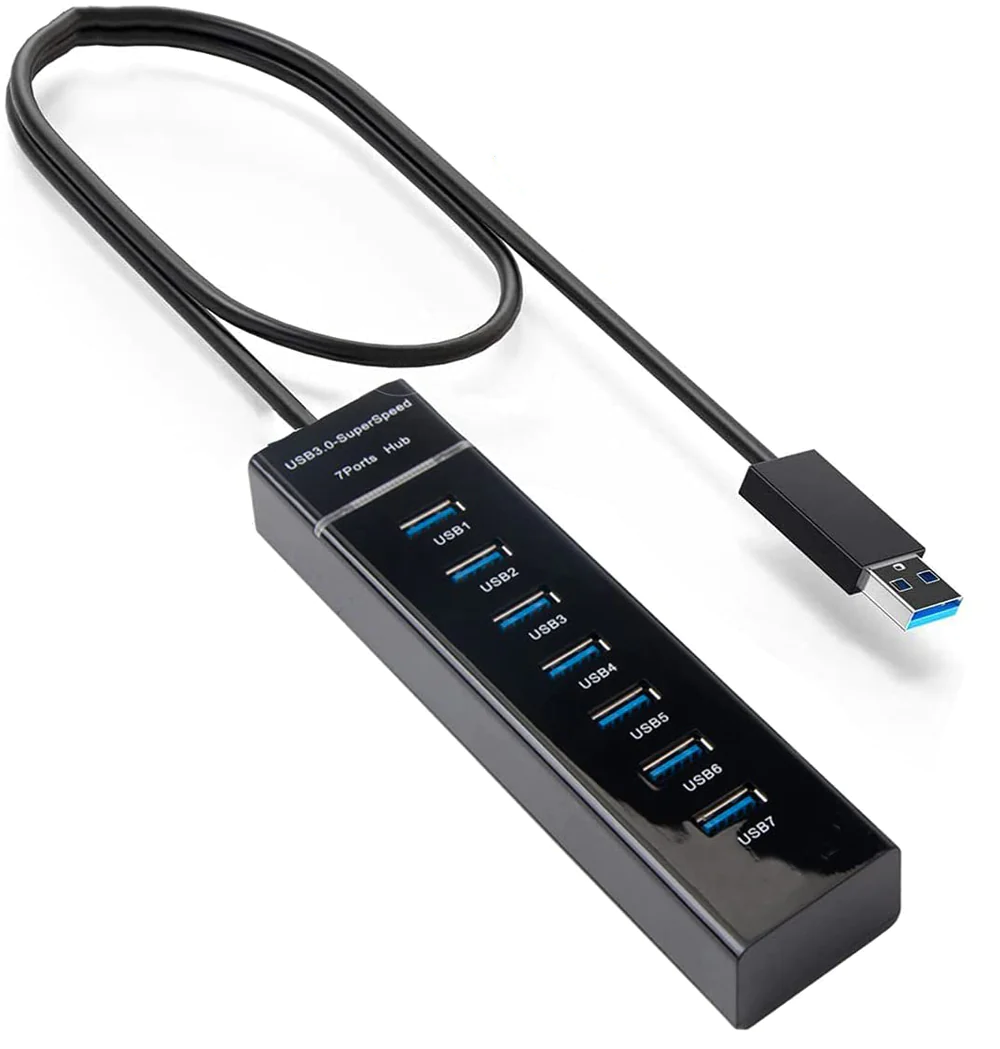USB 3.0 Super Speed 7 Port Hub for All Computers & Consoles - Black