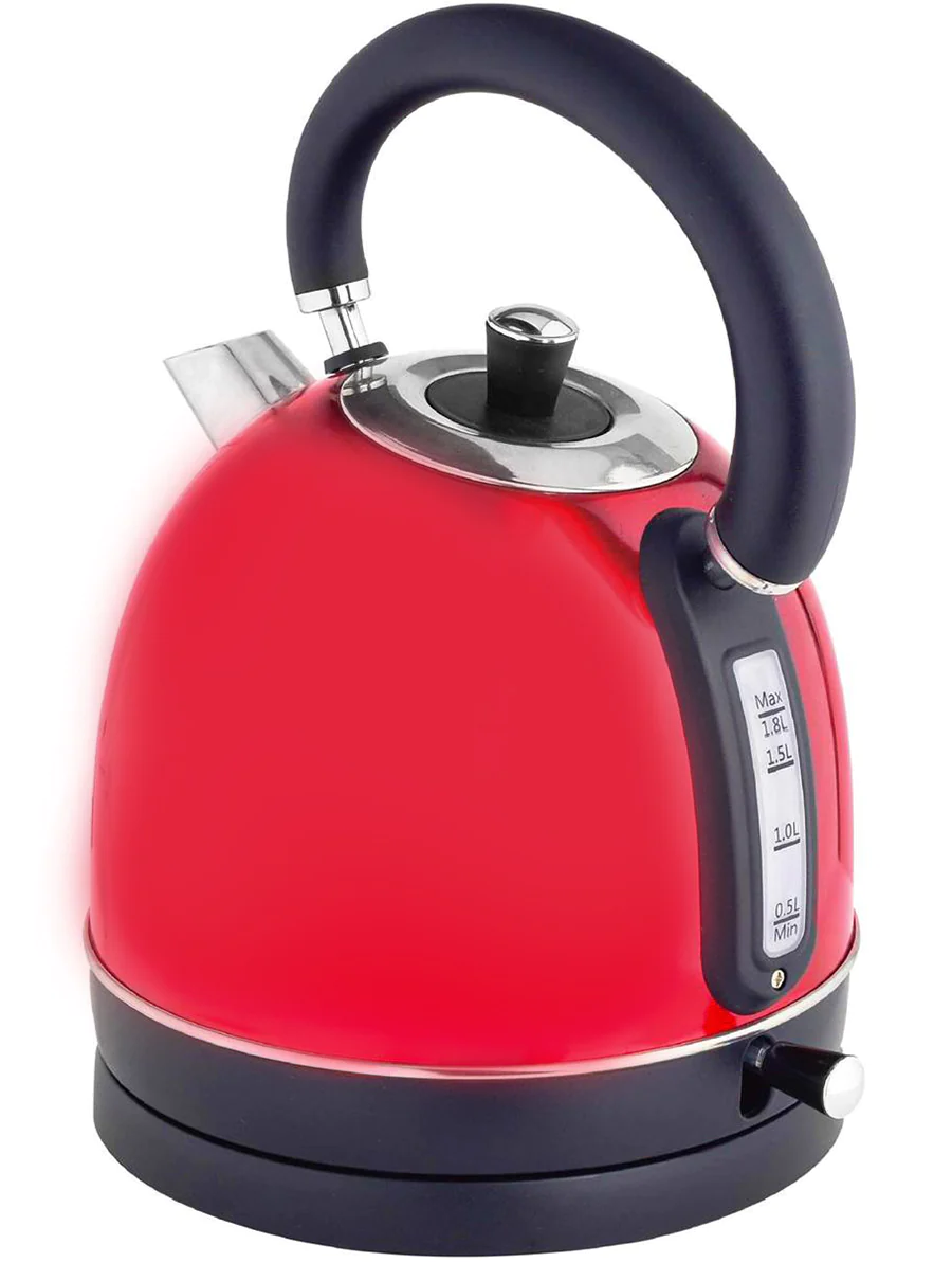 1.8L 2200W Cordless Electric Dome Kettle With Filter - Red