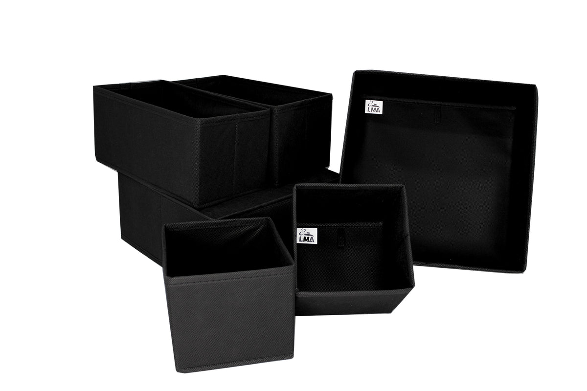 LMA 6 Piece Multipurpose Collapsible Cloth Storage Organizers - Black