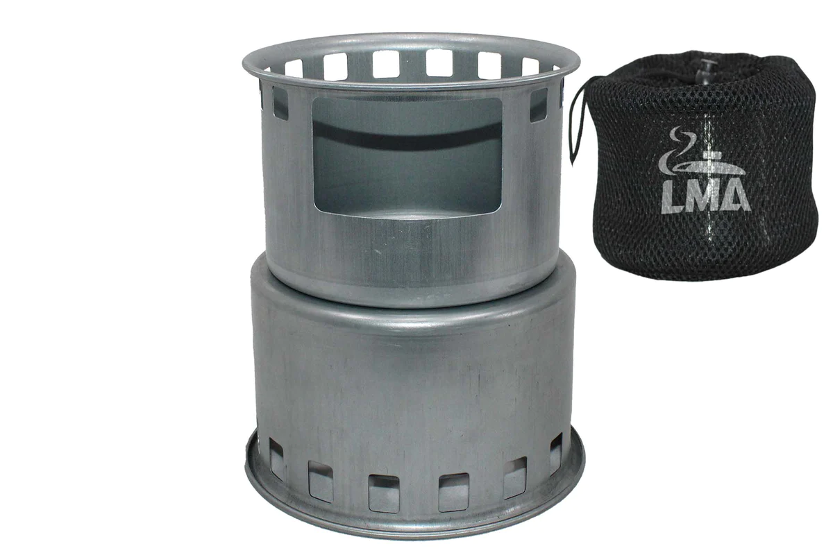 LMA Portable S. Steel Retracting Wood Burning Camping Stove & Satchel