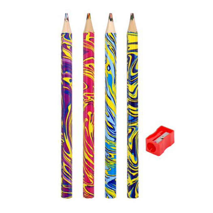 Jumbo Rainbow Swirl Multi-Colour Pencils & Sharpener Set (5 Piece)