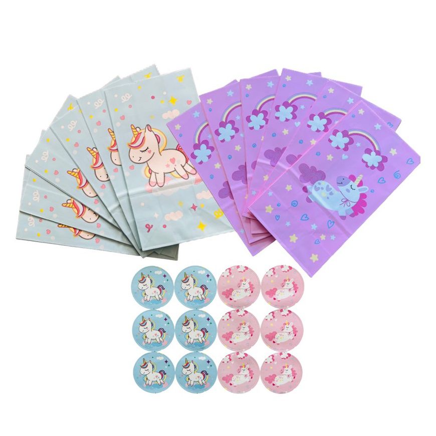 Unicorn Paper Loot Party Packs & Stickers - Pack of 12 (24cm x 13cm)