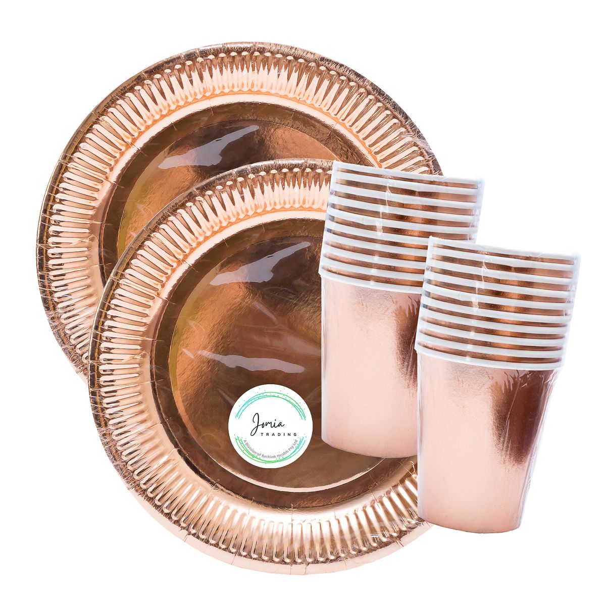 Rose Gold Paper Plates and Cups - 20 Invites